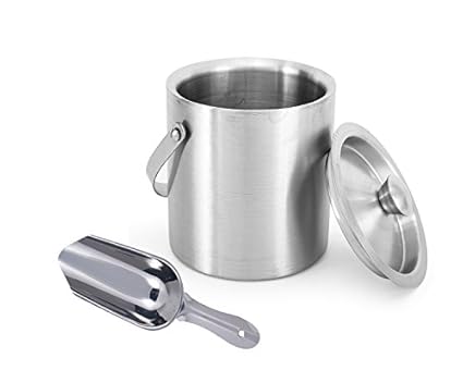King International Stainless Steel Plain Ice Bucket with Ice Scoop. Ice Picker, 1.75 litres