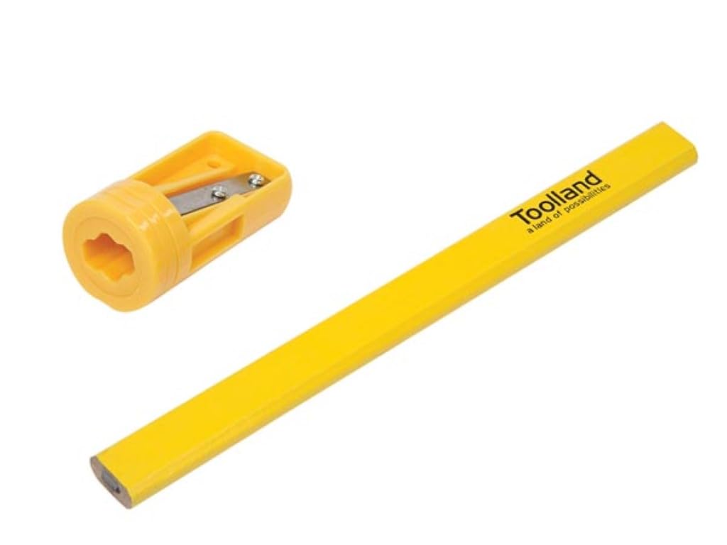 Toolland Set of 12 Carpenter's Pencils + Yellow Logo Pencil Sharpener