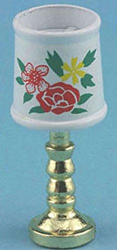 Dollhouse Miniature Economy Lamp with a Floral Lamp Shade