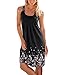 Women's Summer Casual Loose Mini Dress Print Pleated Sleeveless Sundress A-Line Beach Dresses (Black, Medium)