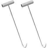 TWZKXC 2 Pack Meat Hook, T Hooks, 15.75 Inch Metal T Handle Meat Boning Hook, T Shaped Butcher Hooks for Kitchen Butcher Shop Restaurant BBQ Tool, High Temperature Quenching, High Strength, Silvery