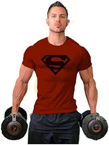 Men Short Sleeve Compression Tee Marvel DC Comics Superhero Batman Fit T-shirt Superman Wine Red 2XL