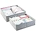 mDesign Soft Fabric Dresser Drawer and Closet Storage Organizer Bin for Child/Kids Room, Nursery, Playroom - Divided 2 Section Tray - Textured Print, 2 Pack - Gray