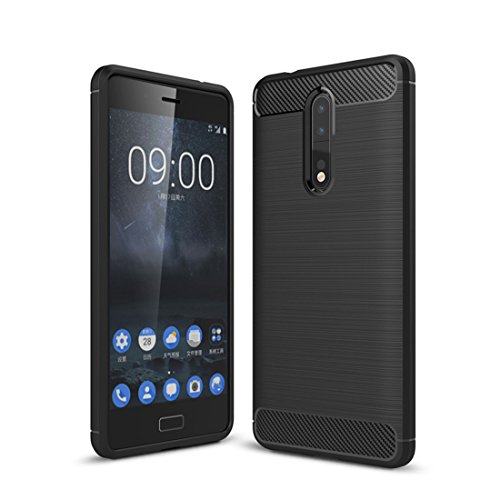 Nokia 8 Case,Mustaner Shock-Absorption Carbon Fiber Flexible TPU Rubber Soft Silicone Full-body Protective Cover for Nokia 9 (Texture Black)