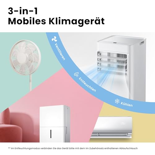 Mobiles Klimagerät Breezy Cool Pro 2.0,7000 BTU 2,0kW, Kühlen&Ventilieren&Entfeuchten,APP-Steuerung,Raumgröße bis 68m³(25㎡)，Mobile Klimaanlage mit Abluftschlauch,
