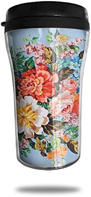 Top1VA Floral Print Blue Flower Pattern Water Bottle Hot Cold Tumbler With Water Tight Coffee Bottle Vacuum Sealed Flip Top Lid Drink Bottle
