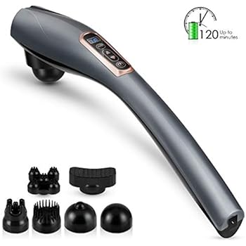 Handheld Back Massager - MOICO Cordless Deep Tissue Percussion Massager with 6 Interchangeable Nodes, 10 Speeds & 12 Modes, Great for Neck, Shoulder, Arms, Leg, Foot, Calf, Joint Pain Relief