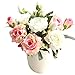 Artificial Flowers, Fake Flowers Silk 9 Heads Roses Bouquets Wedding Party Kitchen Home Decor 3PCS (pink-white)