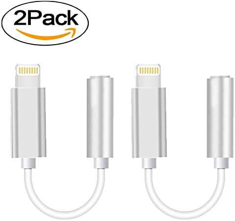 2 Pack Lightning to 3.5mm Audio Adapter, Seotic Lightning Adapter, Lightning to 3.5mm Female Headphone Jack Adapter Cable Converter for iPhone 7 / 7 plus（Silver）