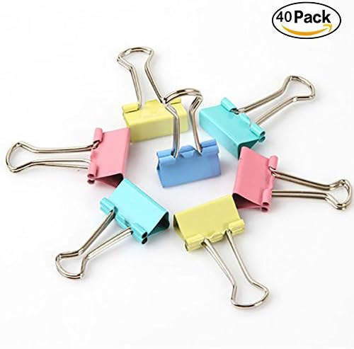 KeCool Colorful Metal Paper Small Binder Clip Grip Home Office Foldback Clips Clamp 7.48 Inch width Medium Easy Foldback Bulldog Clips Assorted Metallic Colors (40pcs Per Tub)