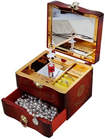 AZRtoys Music Box Mechanism, Retro Dancing Girl Ballerina Clockwork Musical Jewelry Dressing Box Valentine's Day Birthday Present Gift for Kids Lover (Brown)