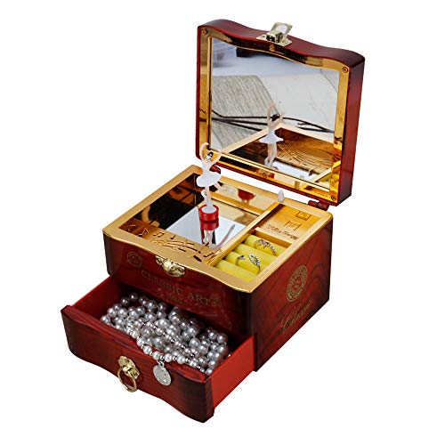 AZRtoys Music Box Mechanism, Retro Dancing Girl Ballerina Clockwork Musical Jewelry Dressing Box Valentine's Day Birthday Present Gift for Kids Lover (Brown)