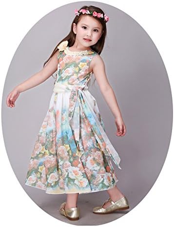 Kids Girls Long Dresses - Summmer Toddler Child Wedding Party Princess Dress - Floral Printed Baby Children Dresses (3-4Years/3T/100CM, Pink)