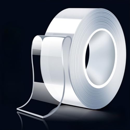 HULPPRE 5Meter Clear Nano Double-Sided Tape,Width 3cm,Heavy Duty, Washable&Reusable,Removable No Residue,Transparent Strong Sticky Adhesive tape for Picture Hanging,Carpet,Poster,LED stripes