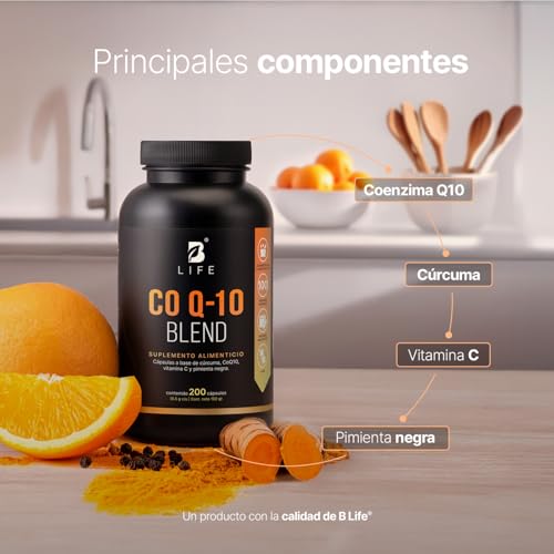 B Life Coenzima Q10 | 200 Cápsulas | 1000mg por porción | Adicionado con Cúrcuma y Vitamina C | Ingredientes Naturales | Co Q-10 Blend.