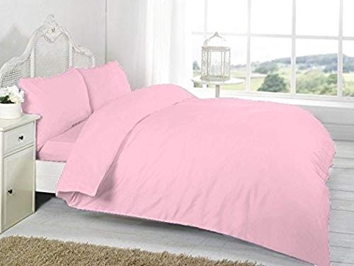 IMFAA Plain Duvet Cover Set Poly-Cotton With Pillow Case Easy Care Bed Set (King, Pink)
