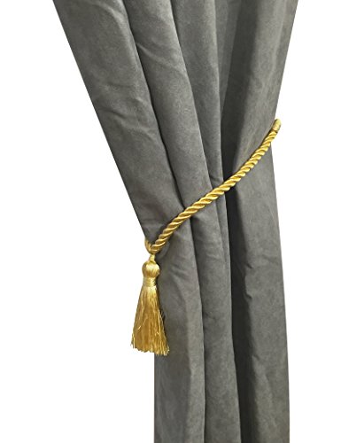 Home Queen Decorative Tassel Rope Tie Backs for Window Curtain, Hand Knitting Buckle Cord Drapery Holdbacks, Set of 2, Gold Yellow
