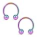Ruifan 12PCS Assorted Colors Surgical Steel CBR Non-Piercing Fake Nose Septum Horseshoe Earring Eyebrow Tongue Lip Piercing Ring with 5mm Balls 14G 14mm