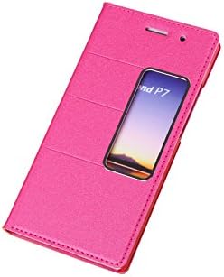 HWER 2 in 1 Bundle for HUAWEI Ascend P7 Leather Flip Protective Wallet Cover Shell with HD Screen Protector,Color:Beach-Rose