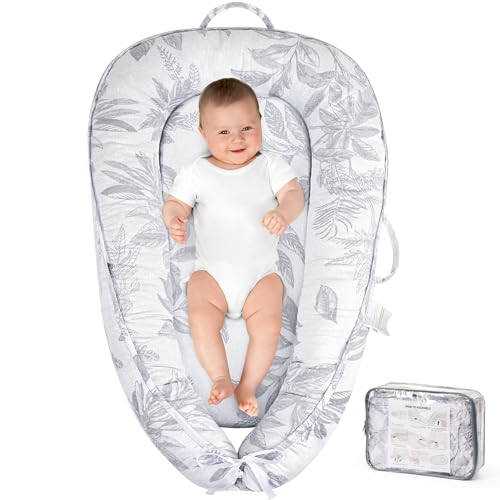 HKAI Baby Lounger – Soft Cotton Infant Floor Seat for Newborn to 24 Months, Portable Baby Essentials for Boys & Girls, Travel-Friendly Baby Lounge Pillow