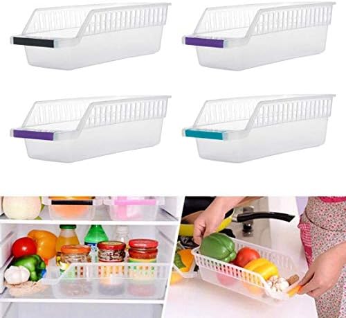 TOUA Plastic Fridge Space Saver Food Storage Organizer Box Refrigerator Basket Rack Food Storage Drawer Box Organizer Container (Set of 4)