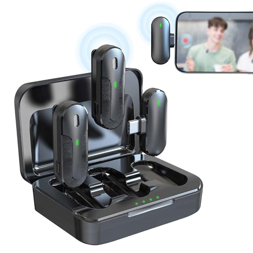 Technaxx Dual Wireless Mini Microphone Set TX-301 – 2 Wireless Lavalier Microphones with Intelligent Noise Reduction, USB-C Receiver, Charging Case, Clip-on – Ideal for Podcasting & Recording
