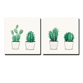 2 Panel Square Green Cactus in Pots x 2 Panels