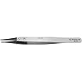 Excelta 5" Carbon Fiber Tip Tweezers, Replaceable .06" Wide Tips, Anti-Magnetic Stainless Steel, Professional