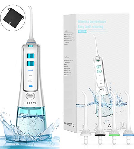 [2019] Water Pick Teeth Cleaner, ELLESYE 300ML Water Flossers for Teeth, 3 Modes IPX7 Waterproof USB Cordless Rechargable Oral Irrigator with 4 Jet Tips for Travel, Home & Shower - Thumbnail 7