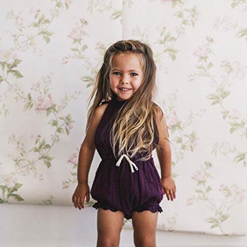 NUWFOR Newborn Infant Baby Girls Color Solid Ruffles Backcross Romper Bodysuit Outfits(Wine,3-6 Months) - Thumbnail 4