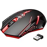 VicTsing Wireless Gaming Mouse with Unique Silent Click, Breathing Backlit, 2 Programmable Side Buttons, 2400 DPI, Ergonomic Grips, 7-Button Design - Red