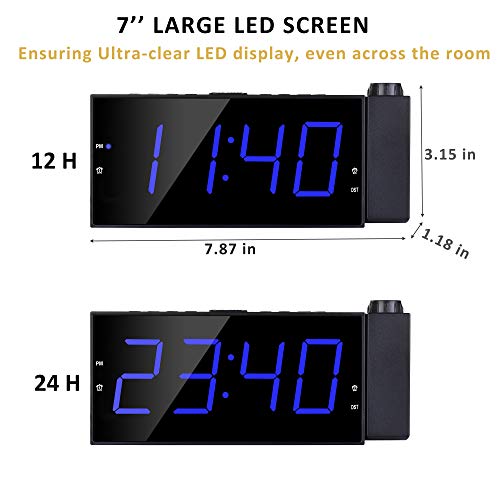 OnLyee Projection Clock, 7”LED Digital Desk/Shelf Clock on Ceiling Wall with Dimmer, USB Charging, AC Powered and Battery Backup for Bedroom, Kitchen, Kids - Thumbnail 6