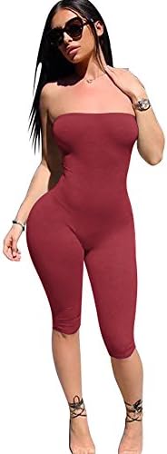 Inpugoz Women Rompers Sexy Bodycon Women Bodysuits Skinny Jumpsuits (L, Red Wine)