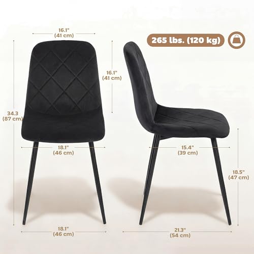 HOMCOM Dining Chairs Set of 4, Upholstered Kitchen Chair with Metal Legs, Modern Dining Room Chairs for Kitchen, Black