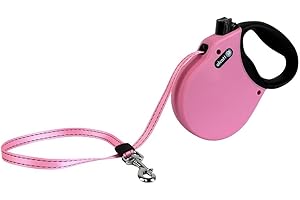 Alcott Adventure Retractable Reflective Belt Leash – 16 Feet – Medium for Dogs up to 65 lbs, Pink with Black Soft Grip Handle – Durable & Comfortable Dog Leash