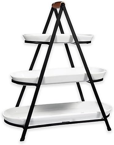 3-Tier Oval Ceramic Platters in White, 49" L x 25" W x 53" H