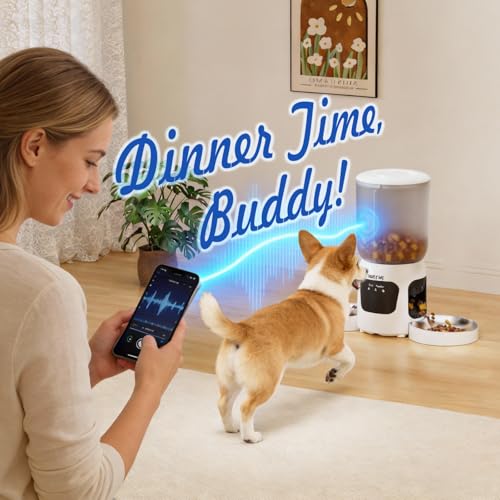 Dual-Lens Automatic Cat Feeder with Camera for 2 Cats, 6L1080P HD Video Pet Food Dispenser with Dual Bowls, AI Motion Detection & 2-Way Audio, App Control Timed Feeder for Multi-Cat Household
