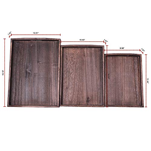 image for Comfify Rustic Wooden Serving Trays with Handle – Set of 3 – Large
