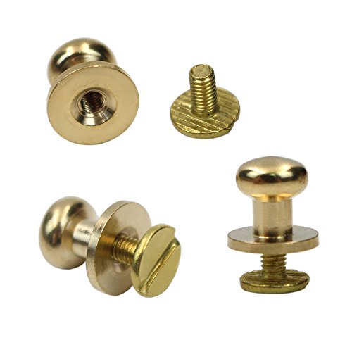 M-Aimee 25 Sets Sam Browne Solid Brass Round Button Studs,Leather Craft Belt CHICAGO SCREWS SOLID BRASS Studs Nail Rivets DIY for Belt Wallet Handbag(5 Sets per size) - Thumbnail 3
