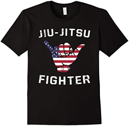 Mens Brazilian Jiu-Jitsu Fighter USA Shaka T-Shirt Large Black