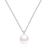 Rnivida 925 Sterling Silver Single Pearl Pendant Necklace,Dainty White Pearl Necklace for Women