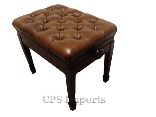 Adjustable Pillow Top Genuine Leather Artist Piano Bench in Walnut
