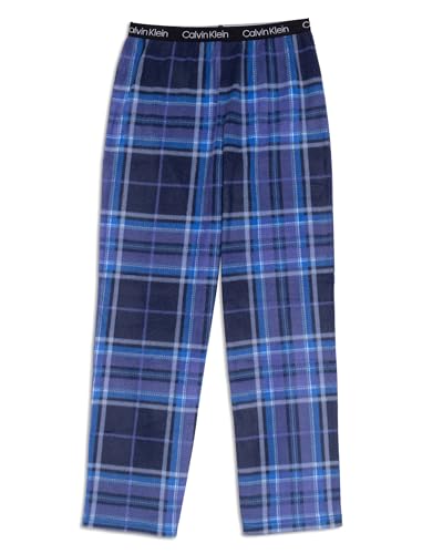 Calvin Klein Boy’s Super Soft Micro Fleece Pajama Pant, Blue Classic Plaid, Medium