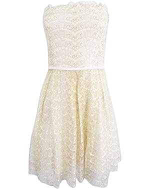 Bcbg Generation Ivory Strapless Lace Fit & Flare Dress