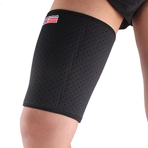 Sports Badminton Elastic Stretchy Thigh Brace Support Wrap Band - Black