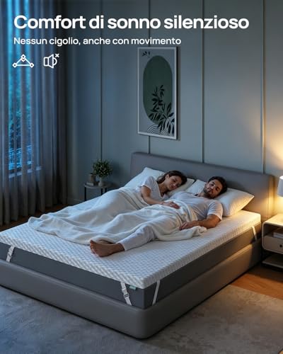 Releep Topper 160 x 200 cm in High Density Gel Foam, 7.5 cm Height, Reversible Core with 2 Fasteners and 5 Support Zones, Breathable Mattress Topper, Oeko-TEX & CertiPUR Certified