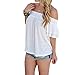 Sunward(TM) Women Off Shoulder Short Sleeve Casual Shirt (Small, White)