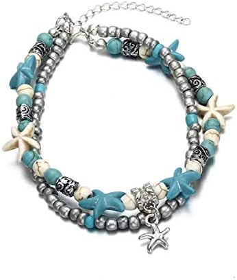 FOOZLES White and Blue Metal Alloy Bohemian Style Sea Star Anklet for Women