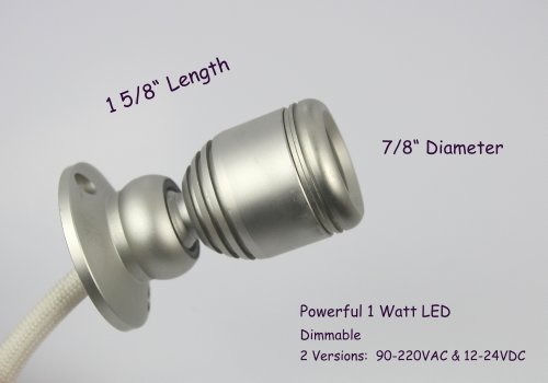 Micro Pivoting LED Spotlight - 1 Watt High Power LED Lamp - Tiny Size, Silver Housing, Cool White LED