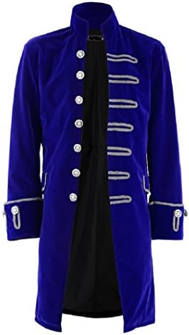 Darkrock Renaissance Mens Velvet Goth Steampunk Victorian Frock Coat (Large, Blue)